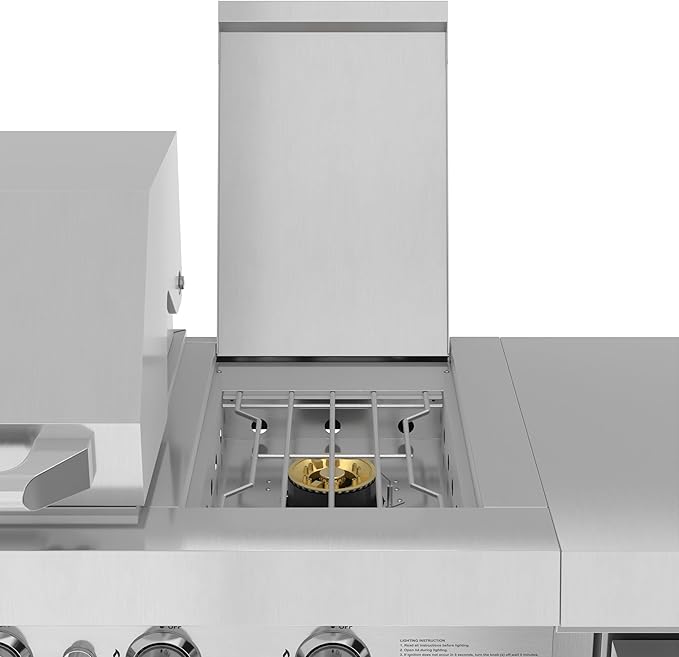 KoolMore Reserve Outdoor Kitchen Island with 6 Burner Grill and a Side Burner, Sink, Storage Cabinet and Beverage Refrigerator, CSA Listed in Stainless-Steel