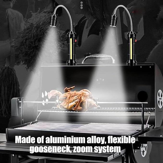 TOPINCN Barbecue Grill Light for Outdoor with Side Lamp Flexible Gooseneck Magnetic BBQ Light Grill Lamp Water and Heat Resistants