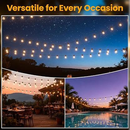 50FT Solar String Lights Outdoor Waterproof IP65 with USB-Charging , Solar Powered LED Patio Lights with 25+2 Shatterproof G40 Globe Bulbs, Hanging Lights for Outside Backyard Garden Bistro Gazebo