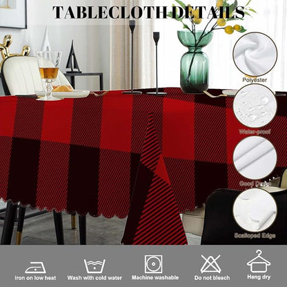 Swono Buffalo Plaid Red Table Cloth Classic Lumberjack Tartan Pattern Rectangle Tablecloth Red Black Picnic Table Cover BBQ Table Cloths Polyester for Kitchen 50x72 Inch