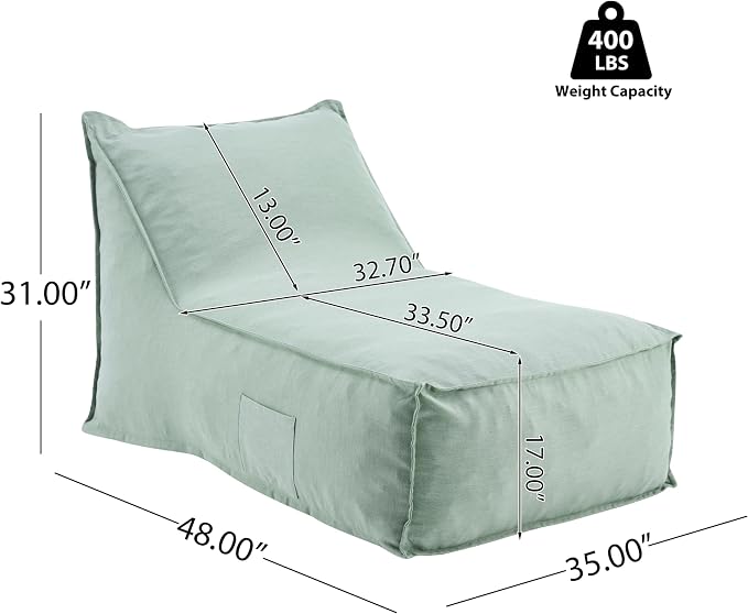 Merax Outdoor Bean Bag Chairs, 48" L Lounger Chair for Adults Bean Bag Couch Sofa with Foam Filled for Patio Pool Balcony & Desk, Water-Repellence Fabric Outside Beanbag Chair, Mint