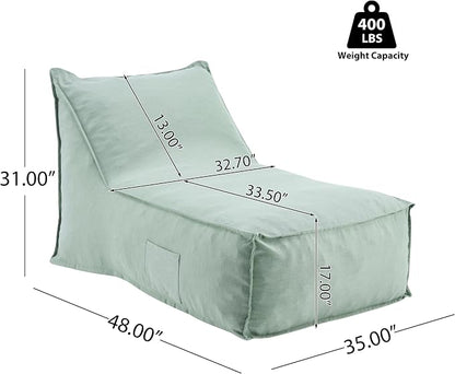 Merax Outdoor Bean Bag Chairs, 48" L Lounger Chair for Adults Bean Bag Couch Sofa with Foam Filled for Patio Pool Balcony & Desk, Water-Repellence Fabric Outside Beanbag Chair, Mint