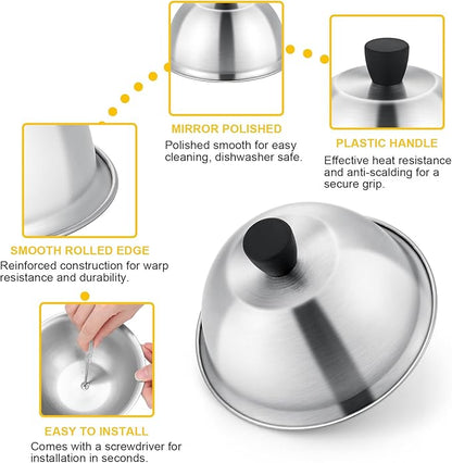4 Pack 6in Melting Dome for Portable Charcoal Grill, Tabletop Charcoal Grill for Outdoor, Mini BBQ Grill Basting Cover for Griddle, Heavy Duty Stainless Steel Grill Dome