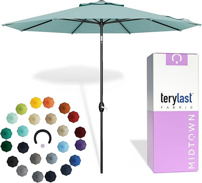 Midtown Umbrellas - 10-Year-No-Fade 6 Ft Patio Umbrella with Terylast Fabric, Auto-Tilt Aluminum Frame and 8 Reinforced Ribs for Deck, Pool, Garden & Beach - Aqua Canopy, Black Pole