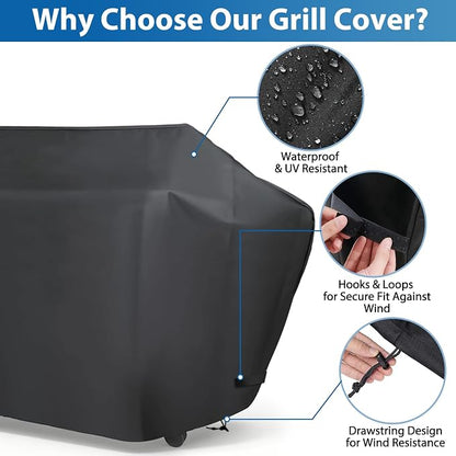 66 Inch Gas Grill Cover for Monument Denali D605 6-Burner Grill, Waterproof | Outdoor Grill Cover Fits Monument Denali D605, D605 Pro, D610 & D600SS, Replacement for A003, Heavy Duty Weather Protection