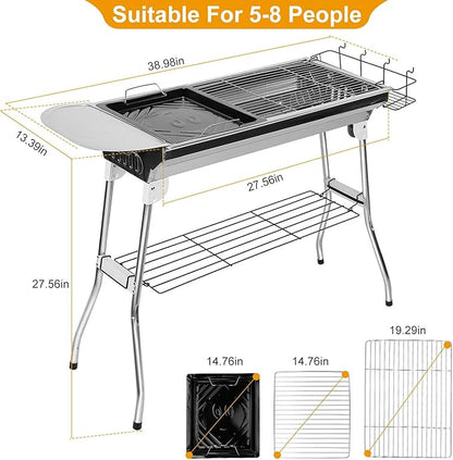 Grills Outdoor Cooking Charcoal, Kabob Grill Portable BBQ Grill Large Charcoal Grill for Picnic, Patio and Backyard Barbecue With Non-Stick Frying Pan