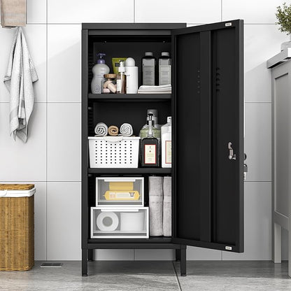 Black Metal Locker Cabinet, 35.4" H Home Office Storage Lockers, Vertical Steel Storage Cabinet with Locking Door and 2 Adjustable Shelves, Garage Tool File Cabinets for Home Office,Garage,Bathroom