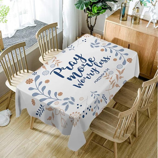 Moslion Pray More Worry Less Tablecloth 52x70 Inch Rectangle Tablecloth for Kitchen Dinning Room