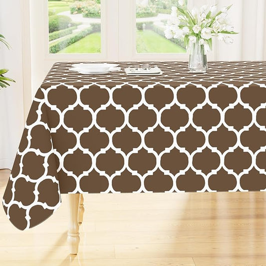 Smiry Rectangle Table Cloth, Waterproof Vinyl Tablecloth with Flannel Backing for Rectangle Tables, Wipeable Spillproof Plastic Tablecloths for Dining, Camping, Indoor and Outdoor (60"x102", Brown)