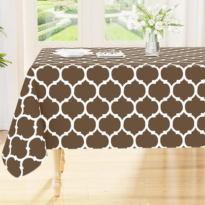 Smiry Square Table Cloth, Waterproof Vinyl Tablecloth with Flannel Backing for Square Tables, Wipeable Spillproof Plastic Tablecloths for Dining, Camping, Indoor and Outdoor (54"x54", Brown)