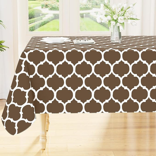 Smiry Rectangle Table Cloth, Waterproof Vinyl Tablecloth with Flannel Backing for Rectangle Tables, Wipeable Spillproof Plastic Tablecloths for Dining, Camping, Indoor and Outdoor (60"x120", Brown)