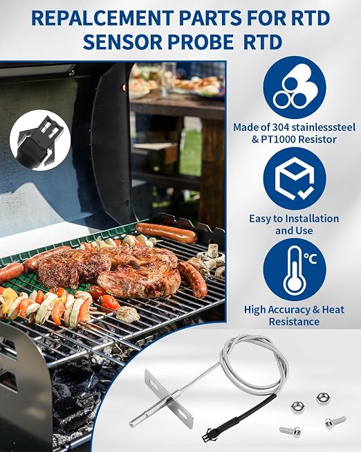 1.18" RTD Probe for Pit Boss Copperhead, PT1000 – PBVXP1 | Replacement Internal Sensor for Pit Boss Copperhead 3/4/5/7 Vertical Pellet Smokers. Accurate Grill Temperature Readings