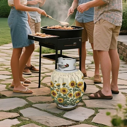 Sunflower Propane Tank Cover 20lb Easy to Install Gas Tank Cylinder Cover for Outdoor Camping Yard Party Waterproof Grill Accessories Gift for Friends