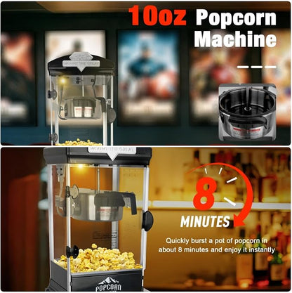10 Oz Nostalgia Professional Popcorn Maker Cart, Mobile Popcorn Maker with Simple One-Touch & 3 Spoons, Movie Night Supplies for Home, Red