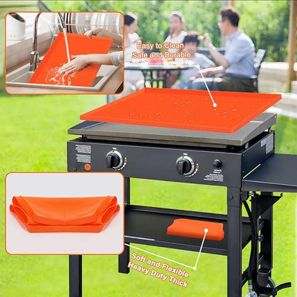28'' Silicone Griddle Mat for Blackstone, Grade Griddle Cover for Heavy Duty Food, Full Protection from Dirt, Rust, Insects, and Leaves - All Season Use (Orange, 28 inch)