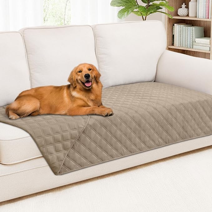 Smiry Waterproof Reversible Pet Couch Covers for Dogs | Pet Friendly, Soft Fabric, Washable Sofa Furniture Protector for Dogs Cat Kids, Checkered (40"x90", Taupe/Taupe)