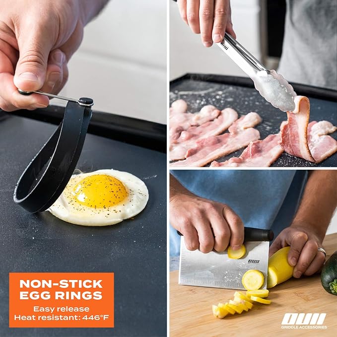 Flat Top Griddle Accessories Set for Blackstone and Camp Chef Griddle - 14 Pieces Set with Griddle Cleaning Kit & Carry Bag! Metal Spatula, Griddle Scraper, Egg Rings for Teppanyaki & Gas Grill