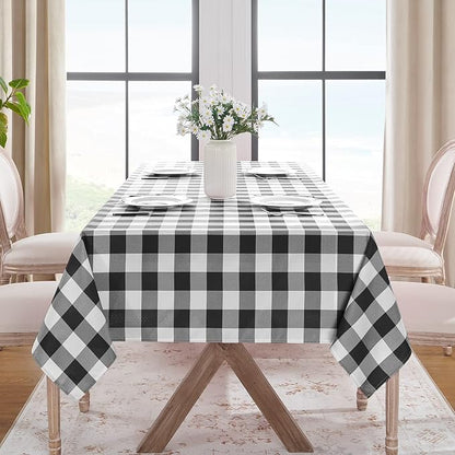Softalker Gingham Checkered Tablecloth Rectangle - Outdoor Waterproof Buffalo Plaid Table Cloth, Stain Resistant Washable Table Cover for Picnic, Camping, Dining - Black and White, 60 x 120 Inch
