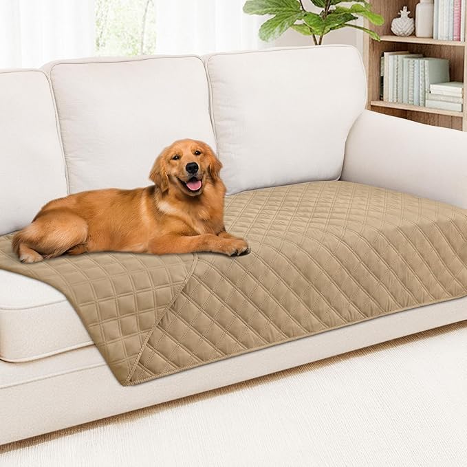 Smiry Waterproof Reversible Pet Couch Covers for Dogs | Pet Friendly, Soft Fabric, Washable Sofa Furniture Protector for Dogs Cat Kids, Checkered (40"x80", Camel/Camel)