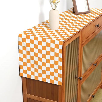 Orange White Checkered Table Runner Fall Thanksgiving Harvest Checkerboard Decoration for Wedding Birthday Bridal Baby Shower Christmas Home Party Kitchen Island Decor (Orange, 13" x 108")