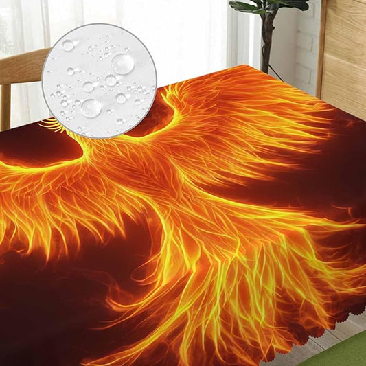 Fire Bird Decorative Table Cover for Kitchen, Fantasy Fire Phoenix Bird Oblong Tablecloth Dining Table Cloth Tabletop Tablecloths for BBQ Picnic Coffee 52"X70", 4-6 Seats