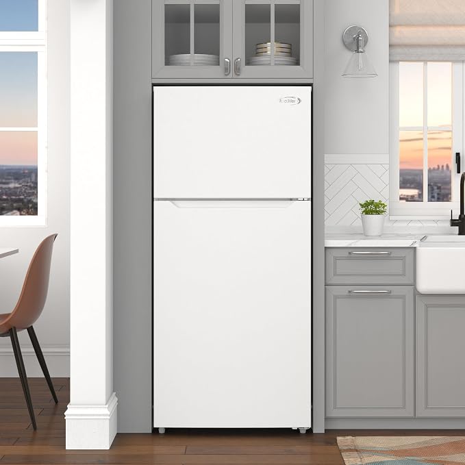 KoolMore 28 Inch 14 Cu Ft Top Freezer Refrigerator, White, Freestanding Full Size Fridge Freezer for Home Kitchen or Garage