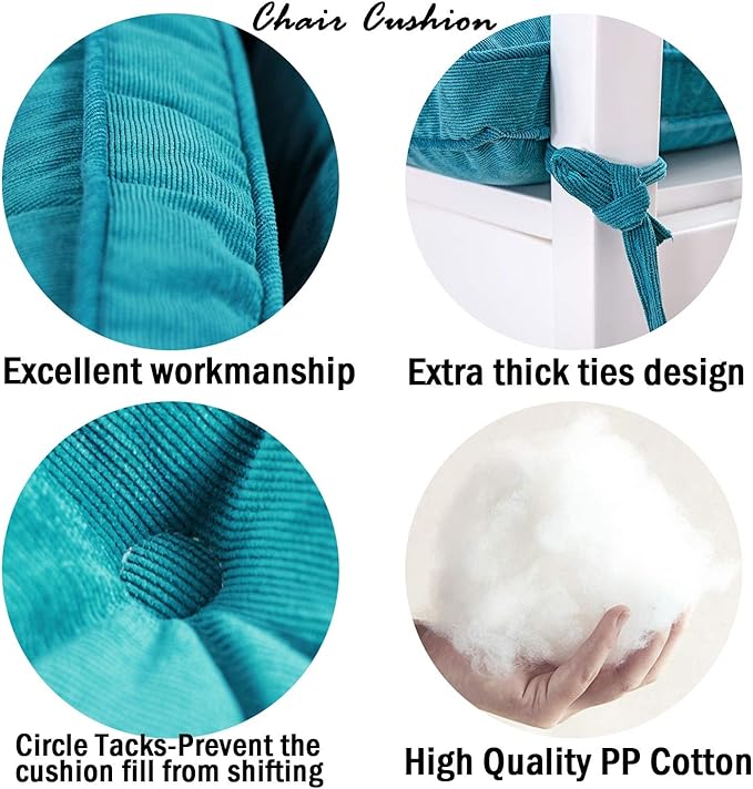 Tiita Dining Chair Seat Cushions 18x18 Inch Office Chair Pads Square Floor Pillows Pad for Outdoor Kitchen Dining Chairs with Ties Set of 4 (Blue)