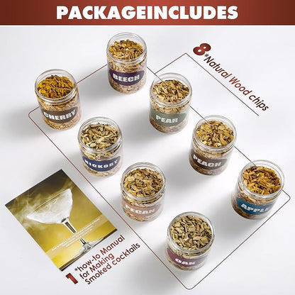 Natural Wood Chips for Smoker, (8 Gift Pack - Apple, Cherry, Oak, Pecan, Pear, Peach, Walnut, Beech) 8 OZ Each| Smoker Woodchips for Smoking Gun and BBQ, Great for Beef Pork Chicken Fish and Whisky