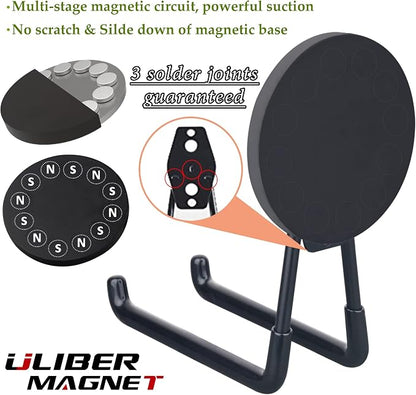 ULIBERMAGNET Strong Magnetic Ultimate Hooks,Large Magnet with Hooks for Heavy Duty Tools,Jig Saw,Hose, 2 Pack Heavy Duty Magnetic Hooks for Hammer Drill,Circular Saw,Garden Tool(3.46inch/Black)