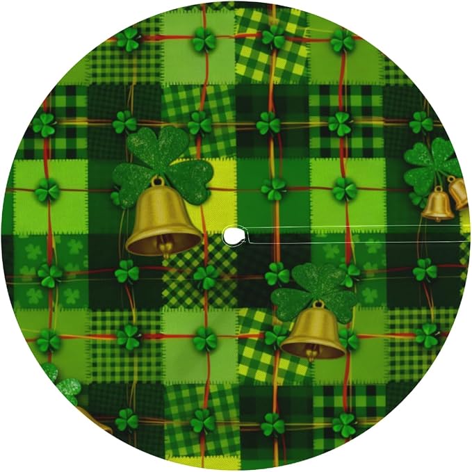 Round Outdoor Tablecloth with Umbrella Hole - Waterproof Patio Table Cover with Zipper Elastic Table Cloth Fits 45"-56" Tables for Party Cafe Garden Decor(St. Patrick's Day Green Leaves)
