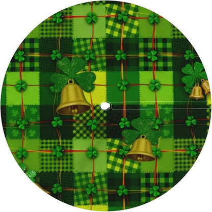 Round Outdoor Tablecloth with Umbrella Hole - Waterproof Patio Table Cover with Zipper Elastic Table Cloth Fits 45"-56" Tables for Party Cafe Garden Decor(St. Patrick's Day Green Leaves)