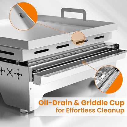 COWSAR 2-Burner Portable Tabletop Grill, 16000 BTU Stainless Steel Non-Stick Outdoor Portable Propane Griddle for Camping RV Backyard BBQ