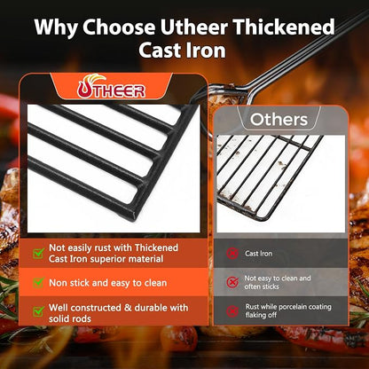 Utheer Grill Replacement Parts for DGH353CRP/DGH353CRP-D, 2 Cast Iron Cooking Grates and 3 Porcelain Steel Heat Plates, Fits 70-01-634, 70-02-158, 70-02-159, 3 Burner Grill Repair Kit