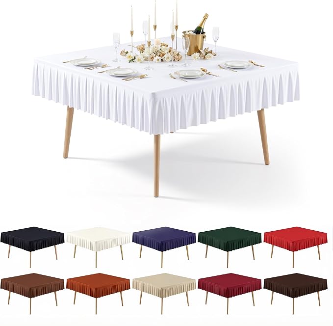 PARTISKY White Spandex Square Tablecloths 54x54 Inch, Wrinkle Free Fitted Card Table Cloth Stretch Square Table Cover for Kitchen Dinner, Holiday Party, Wedding Banquet, Display Trade Show