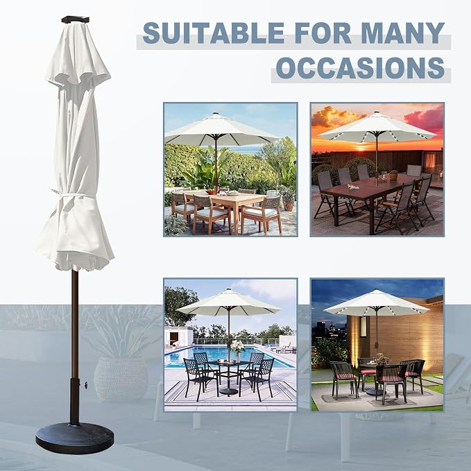 EliteShade USA 10-Year-Non-Fading 10ft Market Patio Umbrella, Commercial Grade Table Sun Umbrella with 80 Solar LED Lights, Crank Open, Windproof & UPF 50+ UV Protection for Garden, Deck, Pool, Backyard, No Tilt, White