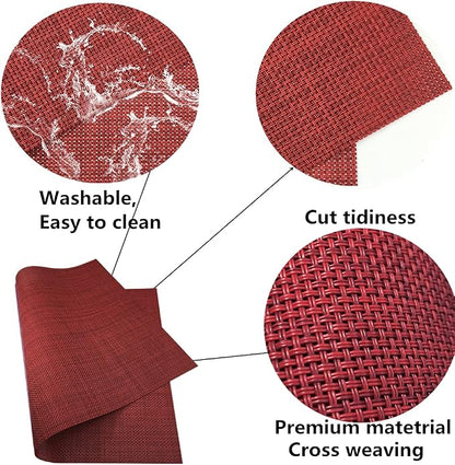 WAZAIGUR Placemats Easy to Clean Crisscross Woven Vinyl Place Mats Durable Non-Slip Heat Resistant Table Mats Placemats for Kitchen Table Set of 4,Red