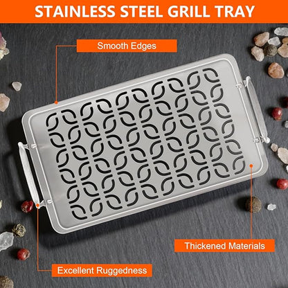 BAC610 Fish & Veggie Grill Grate for Traeger Accessories, Perforated BBQ Grilling Pan with Handles for Outdoor Grills, Ideal Grilling Basket for Shrimp, Vegetables & Meatballs, 18.25" x 10.16"
