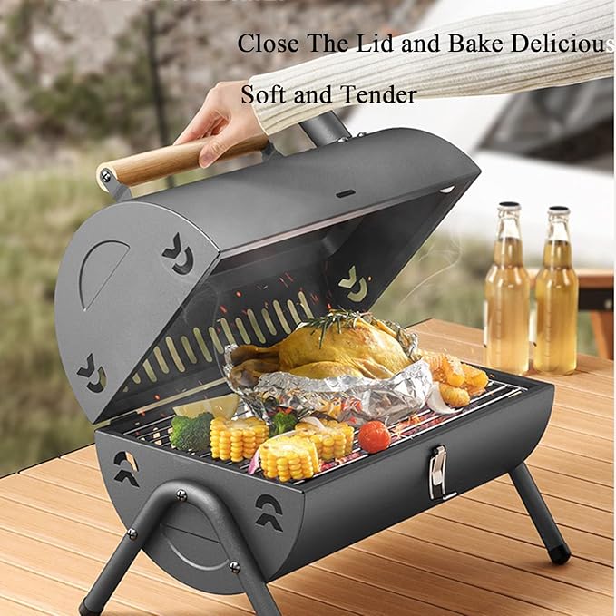 Small Folding Charcoal Grill, Portable Grill 38 * 38 * 25 cm, Table Grill Camping Grill, Suitable for Outdoor Cooking, Camping and Picnic Garden Trips for 2-4 People