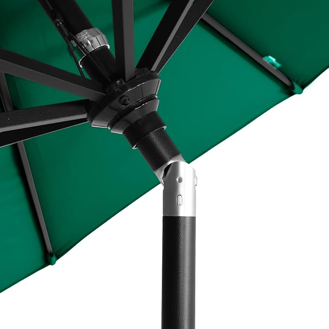 California Umbrella 12-Year-Non-Fading, 9Ft Premium Sunbrella Patio Umbrella, Hand-Crank, Button-Tilt, Black Frame, Forest Green Fabric