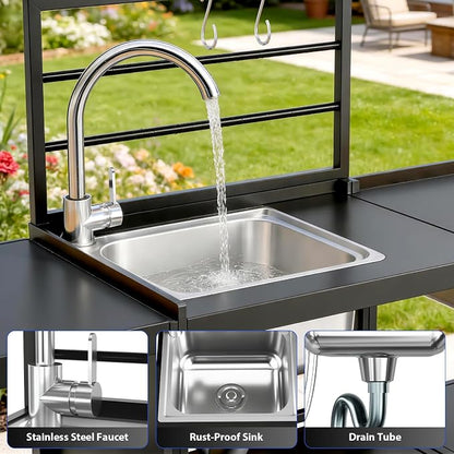 LEVELEVE Modular Outdoor Kitchen Island 5-Piece Set, Aluminum Outdoor Kitchen Cabinets Prep Station with Sink, Storage Cabinets & Shelves for Patio, Backyard & Deck