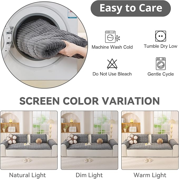 OstepDecor Couch Cover for Dogs, Washable Non Slip Sofa Cover for Pets | Soft Couch Covers for Sofa, Loveseat and Sectional, Furniture Protector Against Pet Hair & Dirt (35.4" x 82.7", Dark Grey)