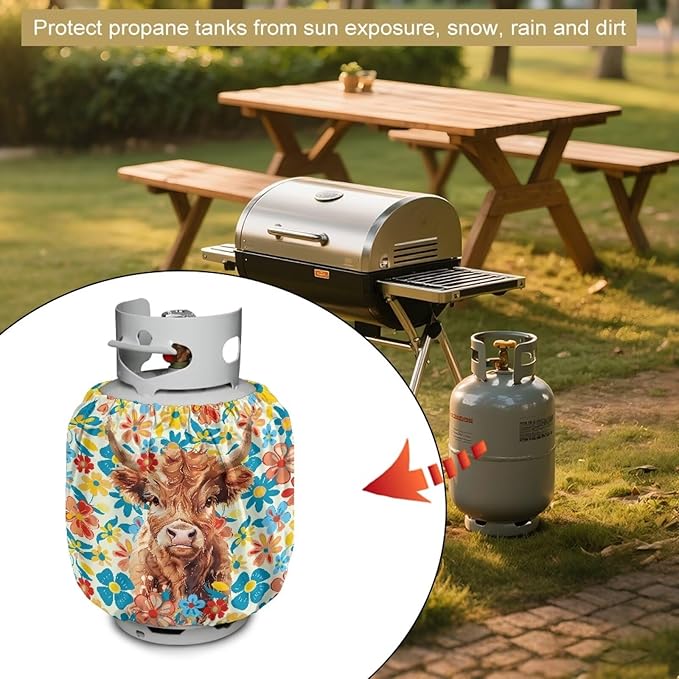 Sun Moon Propane Tank Cover Fits Standard 20 lb Tank Cylinde Travel Trailer Propane Covers with Elastic Slip in Gas Cover Water & Wear-Resistant Outdoor 2 Pack