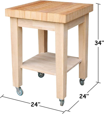 IC International Concepts Solid Wood Island Cart, Butcher Block, Unfinished