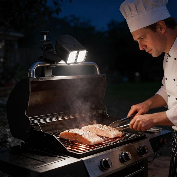 Clip Mounted LED Light for Barbecue 360 Degree Rotatable and High Brightness for Nighttimes Outdoor Cooking Night Grilling Light