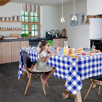Hiasan Checkered Rectangle Tablecloth Waterproof, 2 Pack, 60 x 84 inch - Buffalo Plaid Table Cloth for Outdoor Picnic/Spring Party/Dining, Royal Blue and White