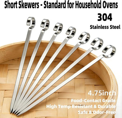 40PCS Kabob Skewers Flat Metal BBQ Barbecue Skewer 7" short Stainless Steel Shish Kebob Sticks Wide Reusable Grilling Skewers Set for Meat Shrimp Vegetable, Set of 40 with box (4.75inch 40PCS)
