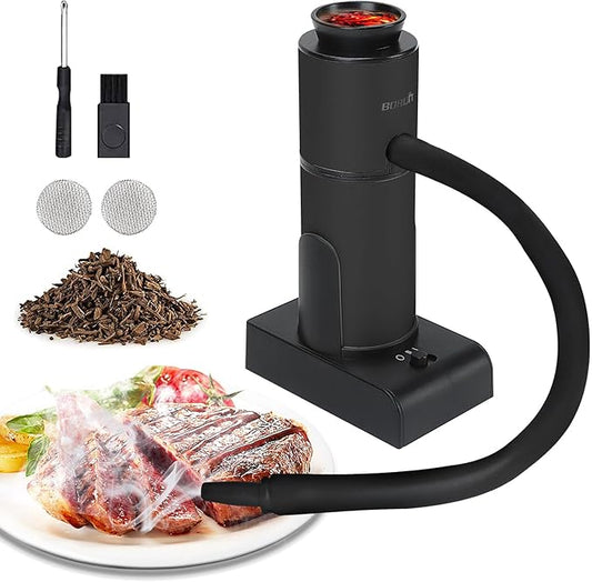 BORUIT Smoking Gun Cocktail & Food Smoker Kit, 2-Speed Portable Cold Smoke Infuser for Cocktails, Whiskey, Meat, BBQ, Cheese – Includes Wood Chips & Accessories, Ideal Gift for Foodies – Black