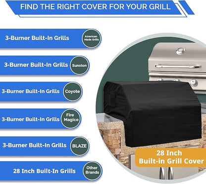 Covers & All Built-in Grill Cover for Outdoor Grill – Heavy Duty 12 oz Waterproof Built-in BBQ Grill Cover, PVC-Coated Polyester with Elastic Hem for Snug Fit (28 x 24 x 26 inches, Black)