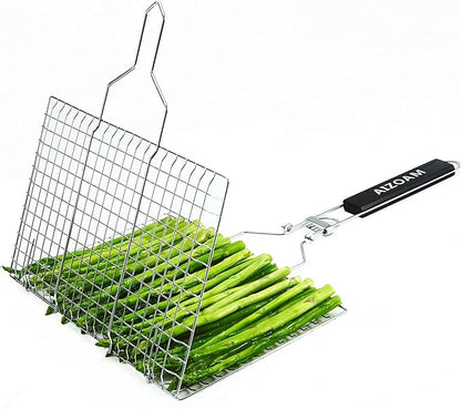 Shallow Grill Basket Fish Grill Basket, Fish Grilling Basket BBQ Fish Grill Baskets for Outdoor Grill,Grill Basket with Removable Handle. Perfect for Grilling Fish Fillets