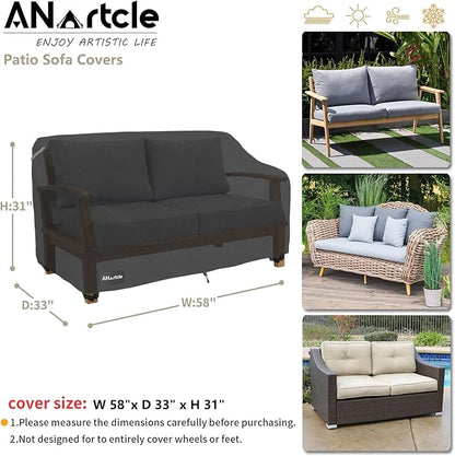 ANartcle 2-Seater Patio Loveseat Cover,58W x 32.5D x 31H Inches Outdoor Couch Cover,100% Waterproof Heavy Duty Patio Sofa Covers,Patio Furniture Covers,Black